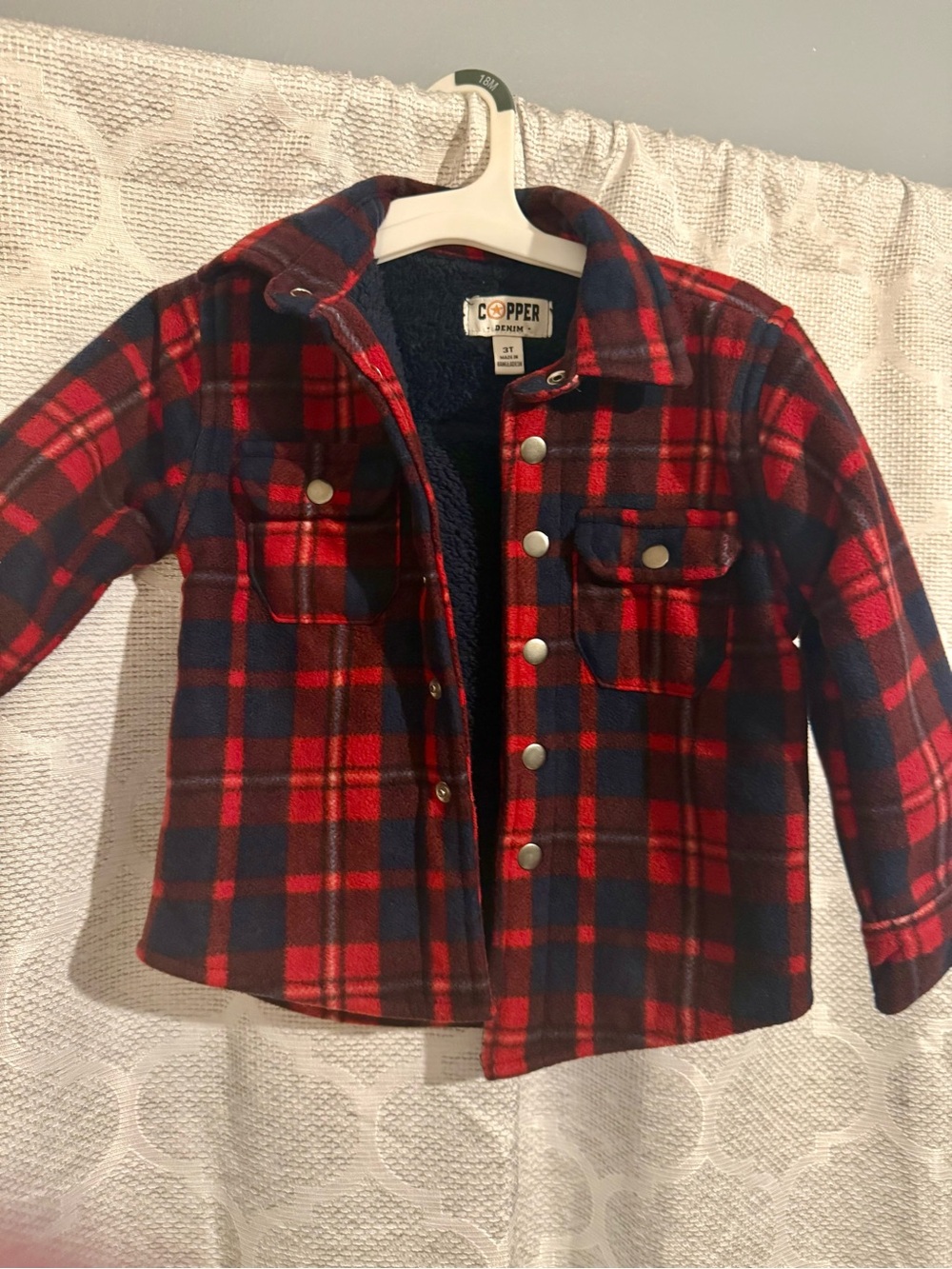 Kids Red & Navy Plaid Sherpa-Lined Shirt Jacket